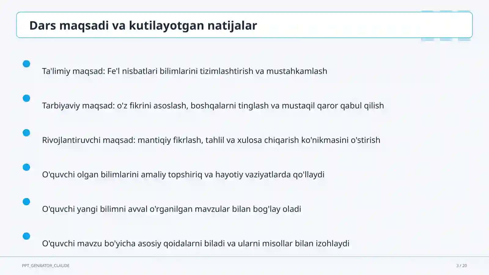 Fe'l nisbatlari (7-sinf) Ona tili (5-11) — metodik birlashma uchun 3