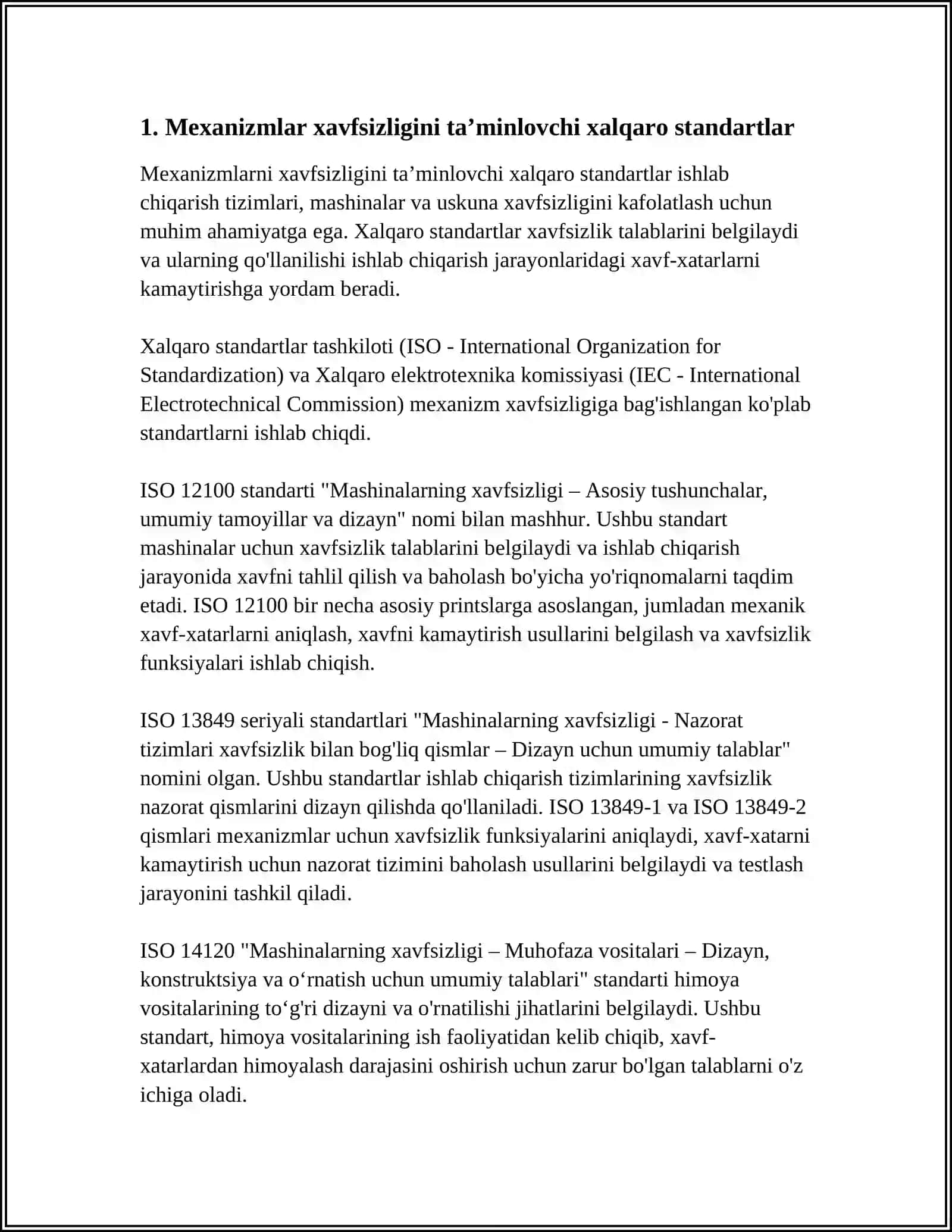 MASHINA VA MEXANIZMLAR UCHUN TEXNIKA XAVFSIZLIGI KELTIRILADIGAN MEYORIY HUJJATLAR TIZIMI 3