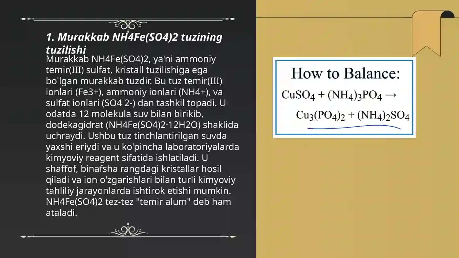 Murakkab NH4Fe(SO4)2 va KCl quruq tuzlararalashmasining tizimli tahlil chizmasini tuzish 3