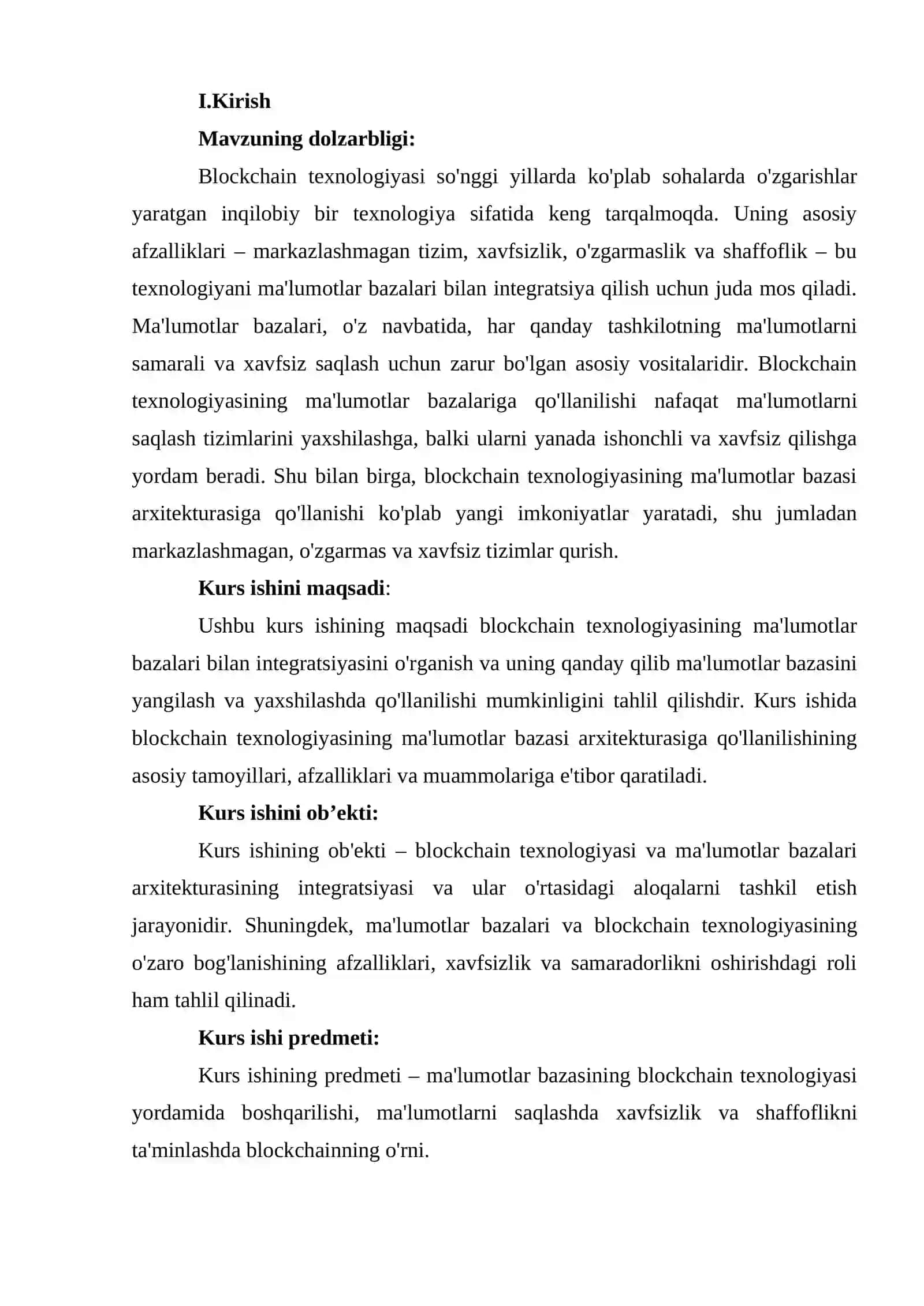 Blockchaining maqsadi, ma'lumotlar bazasi bilan bog'lanishi va ma'lumutlar bazasi blockchainiga qo'llanish 3