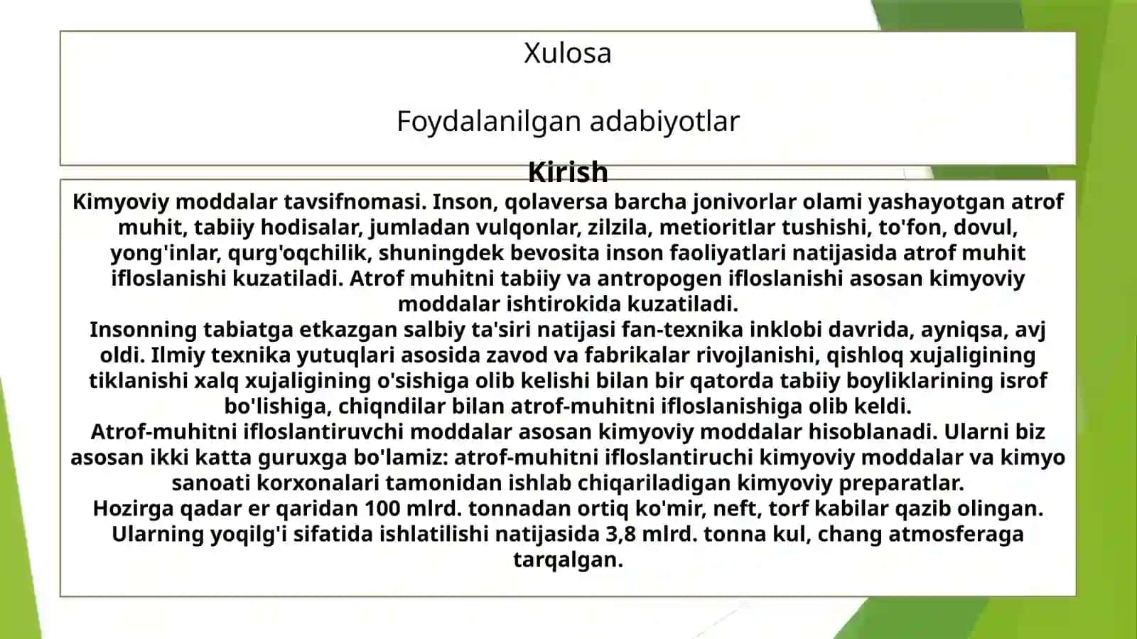 Sanoat korxonalaridan ajralib chiqadigan zararli gazlar miqdorini aniqlash 3