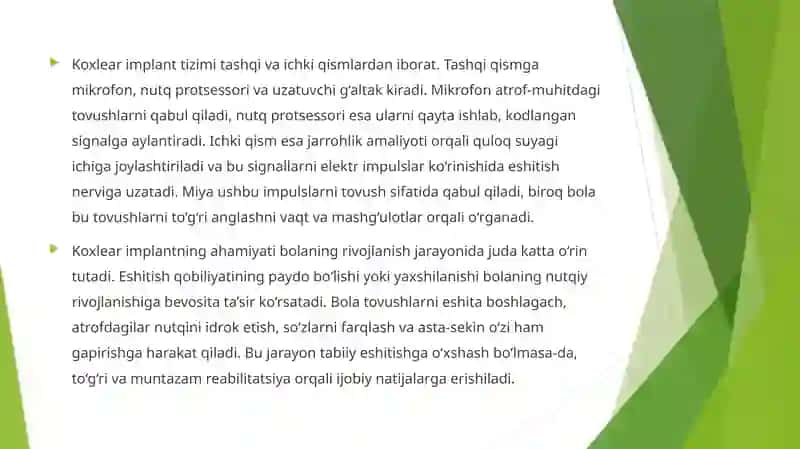 Koxlear implantantli eshitishda nuqsoni bo'lgan bolalar reabilitatsiyasi 3