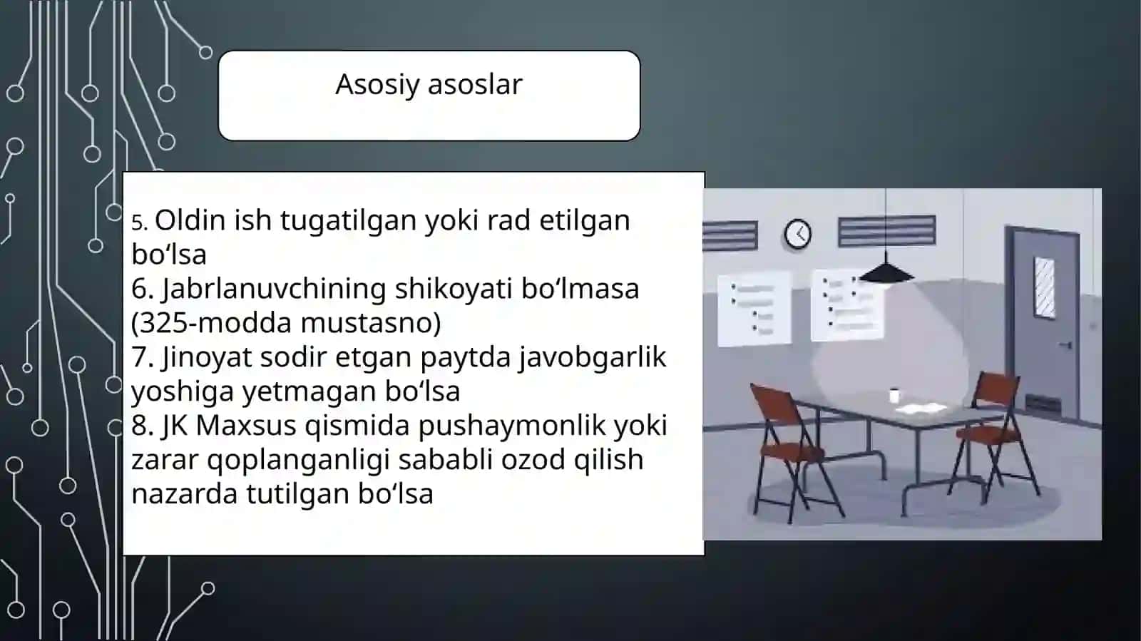Ayblilik toʻgʻrisidagi masalani hal qilmay turib jinoyat ishini tugatish asoslarini va tartibini 3