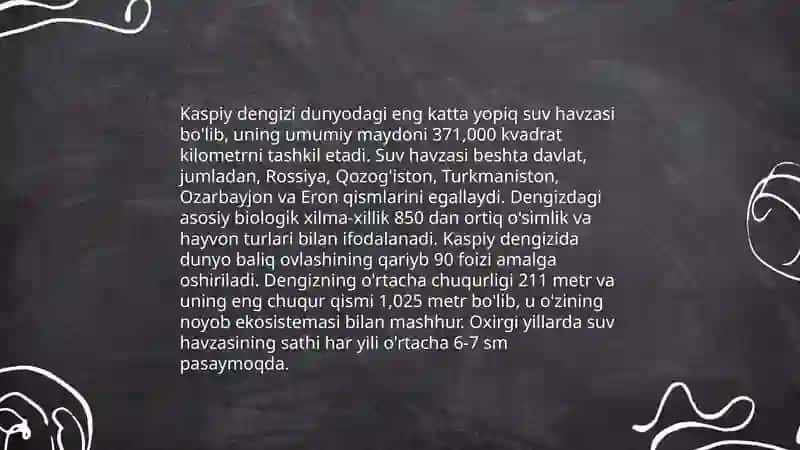 Kaspiy soha boyicha kichik hajmdagi maqola yozish 3