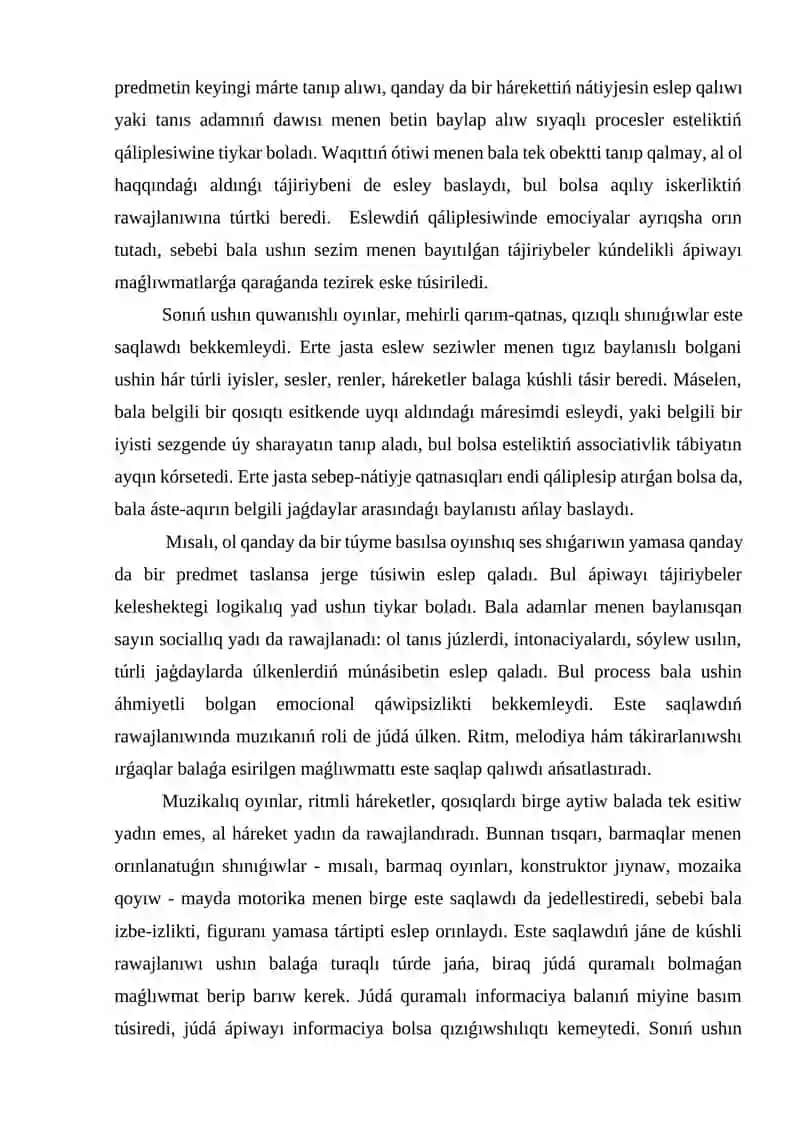 Erte jastaǵı balalar menen isleytuǵın Mektepke shekemgi tálim shólkemi tarbiyashisina qoy;lǵan ilimiy tájiriybe talaplar 3