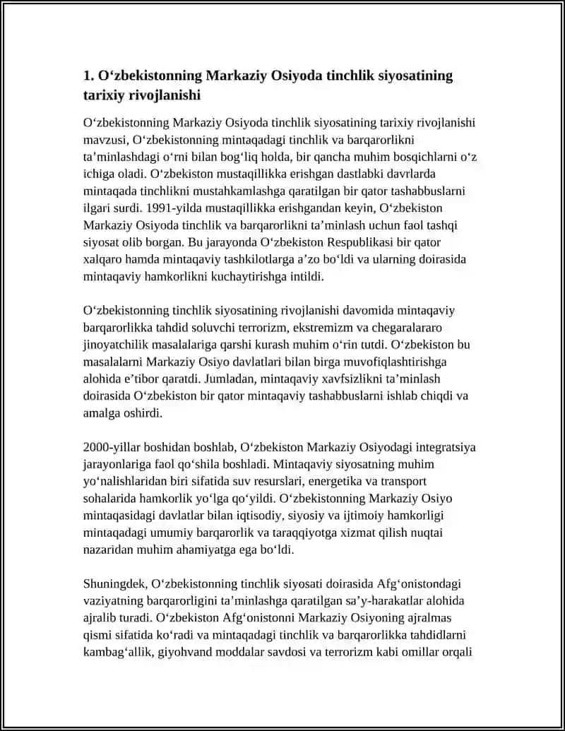 O‘zbekistonning Markaziy Osiyoda Tinchlik va Barqarorlikni Ta'minlashdagii O'rni 3