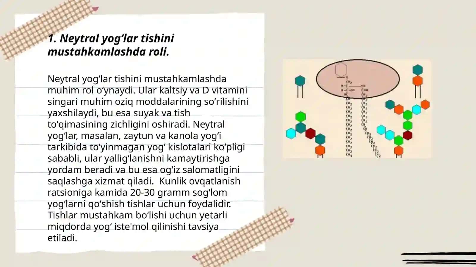 Neytral yogʻlar va fosfolipidlar-tish qattiq toʻqimasining tarkibiy qismi sifatida Pulatova Shoira 3
