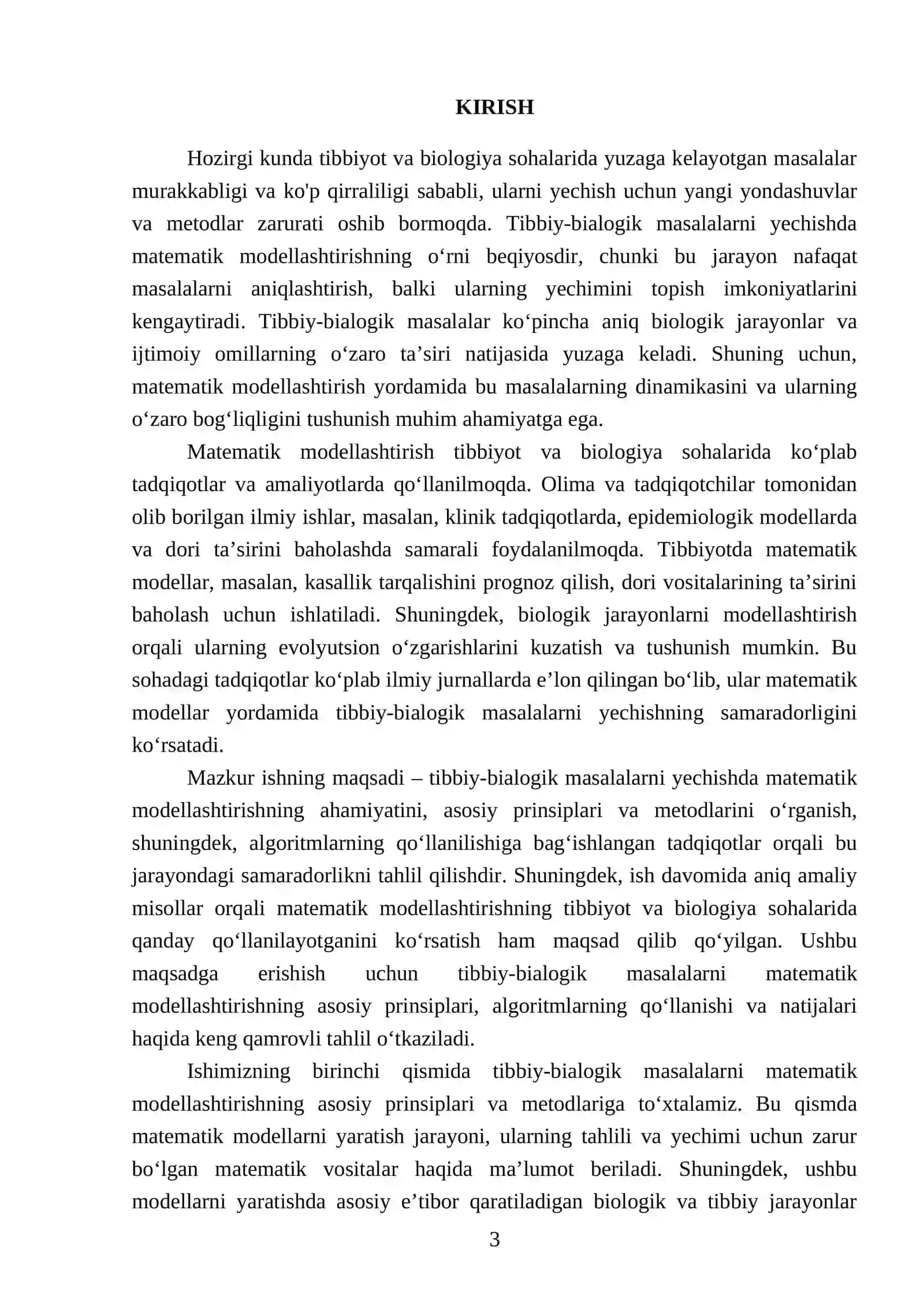 Tibbiy-bialogik masalalarni yechish algaritimlarini matematik modellashtirish 3
