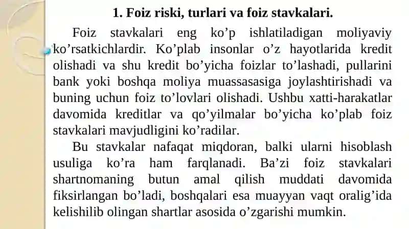 Foiz riskini boshqarish 3