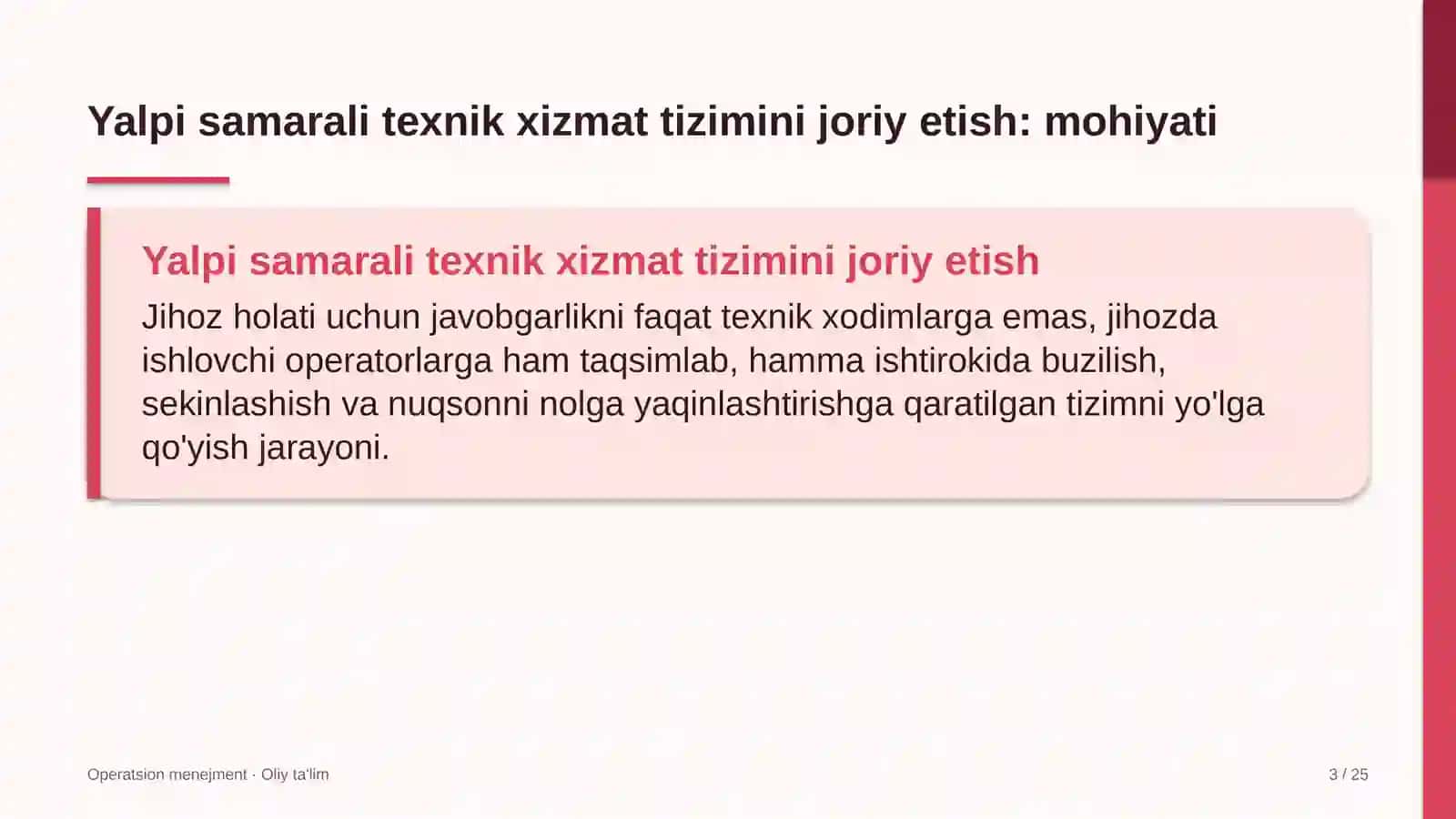 vazirliklarda yalpi samarali texnik xizmat tizimini joriy etish 9898 3