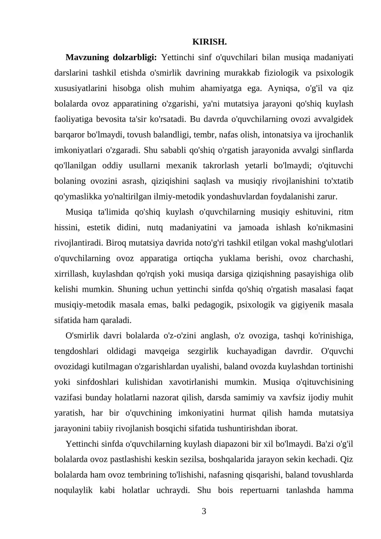 Yettinchi sinfda o‘quvchilarning (mutatsiya) jarayonini hisobga olgan holda qo‘shiq o‘rgatish uslublari 3