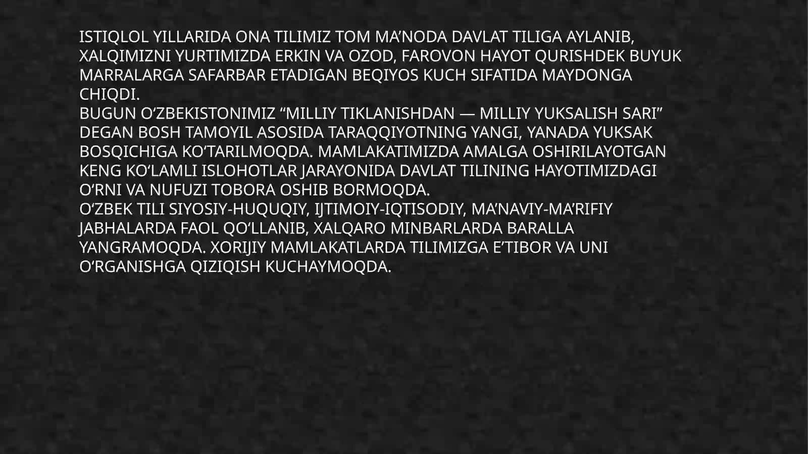 o'zbektilini davlat tili sifatidagi nufuzini oshirish bo'yicha qilinayotgan ishlarning samaradorligi 3
