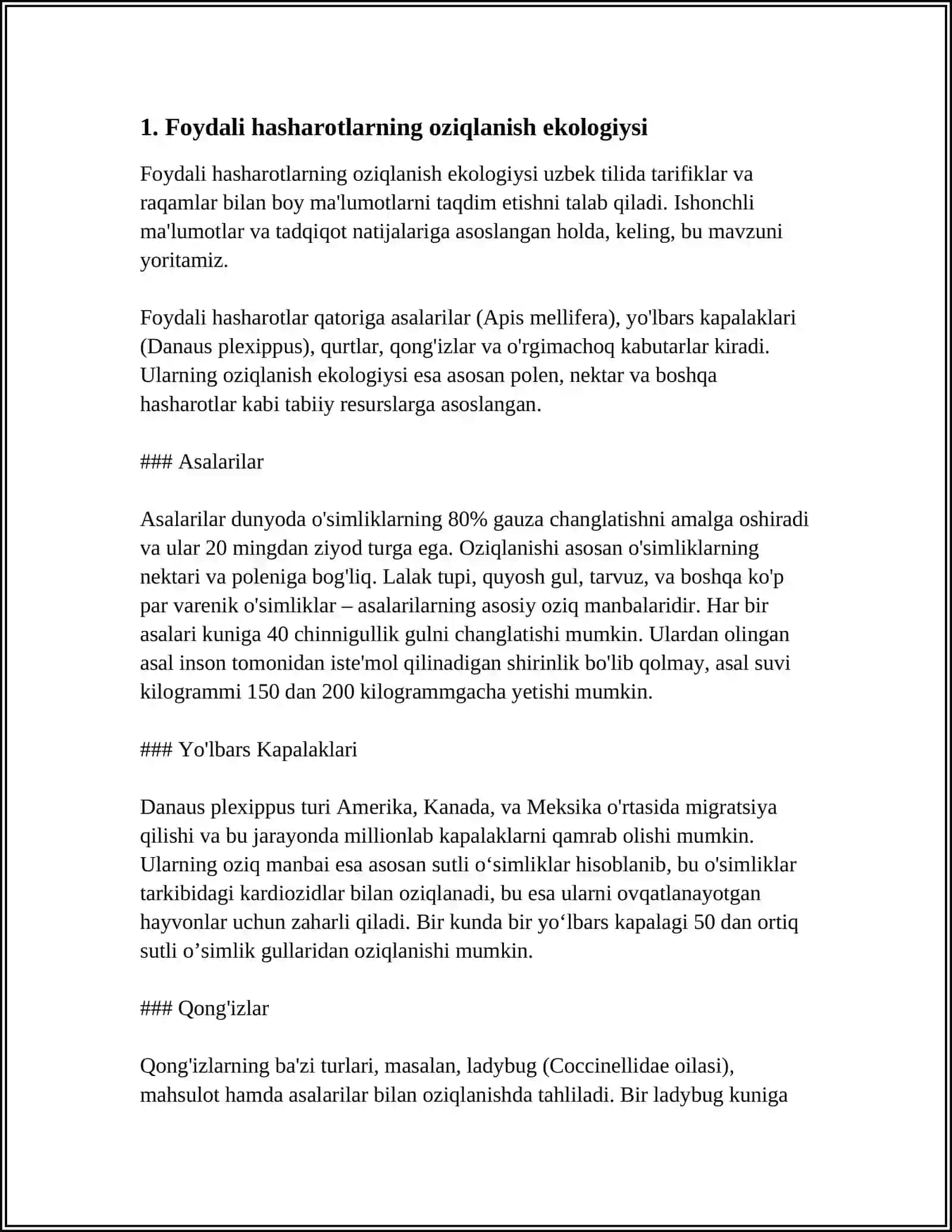 FOYDALI HASHAROTLARNING EKALOGIYASI 3