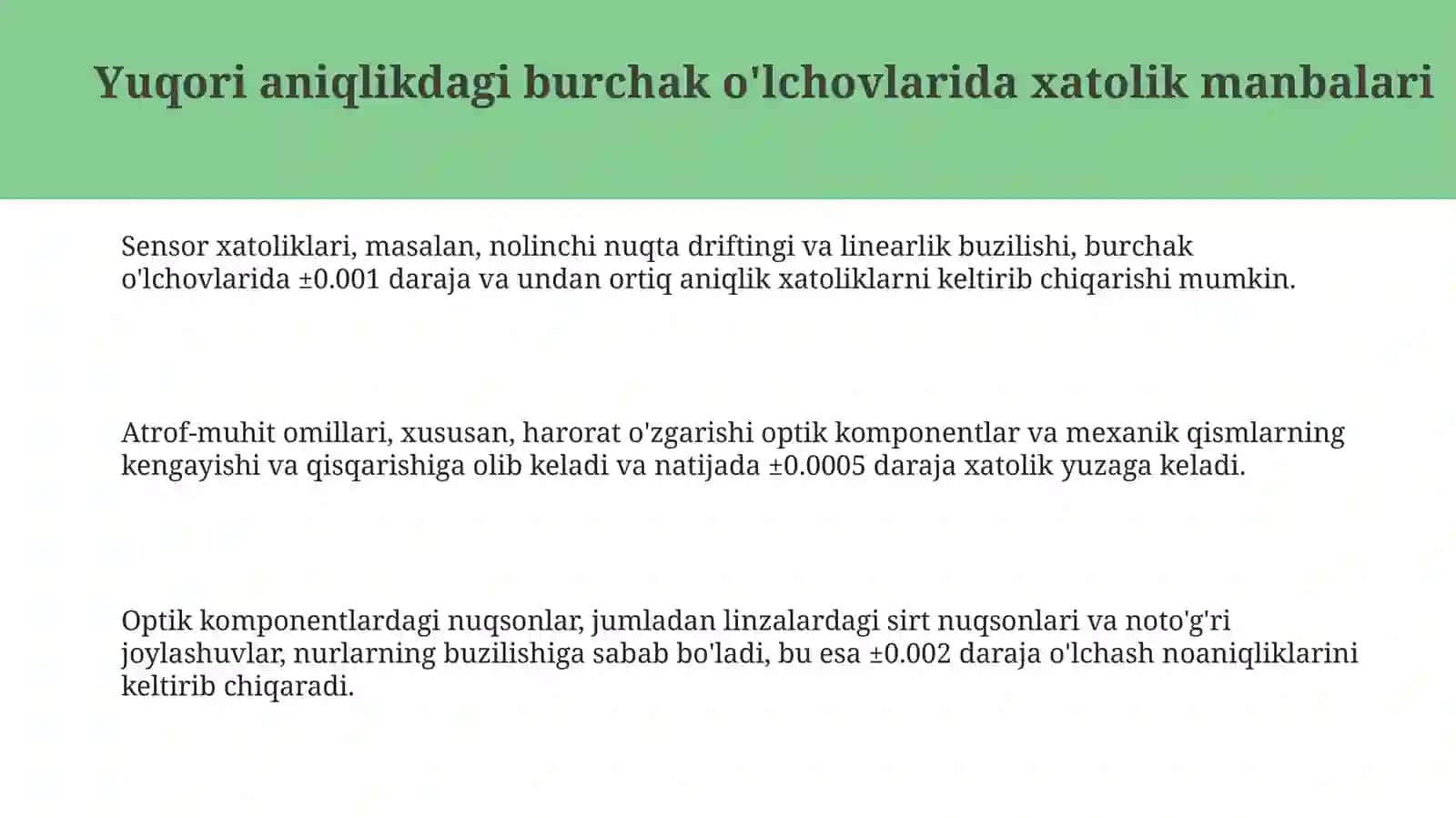 Yuqori aniqlikdagi burchaklarni o'lchashda xatolar manbai va ularning ta'sirini kamaytirish usullari 3