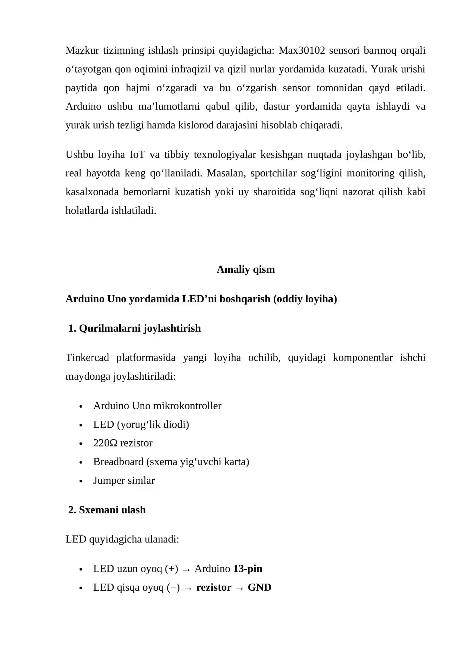 Arduino Uno mikrokotroller yordamida Max30102 puls oksimetr sensoridan foydalanib yurak urush tezligini aniqlash 3
