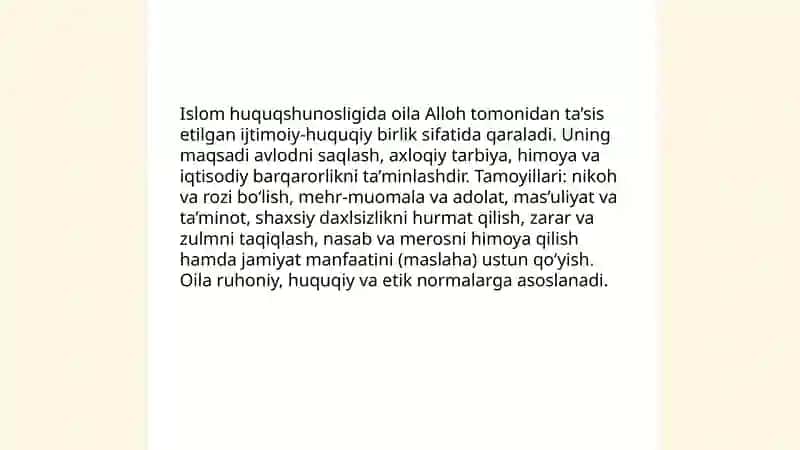 Islom huquqshunosligida oila, nikoh, taloq, idda, zinhor tushunchalarini ta'riflash 3