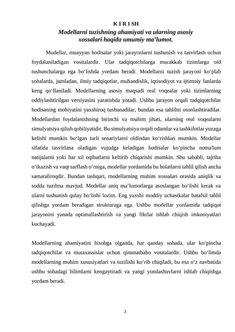 Modellarni tuzishning asosiy xossalari 3