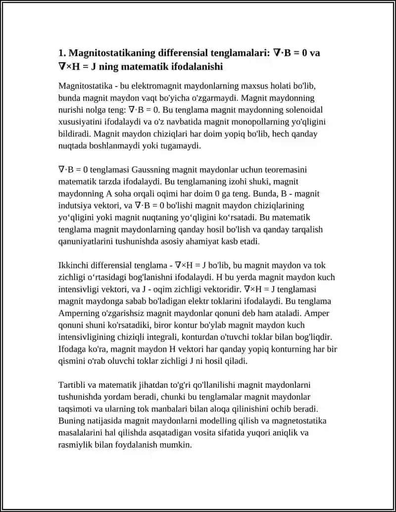 MAGNITOSTATIKA MASALALARING MATEMATIK JIHATDAN QOʻYILISHI 3