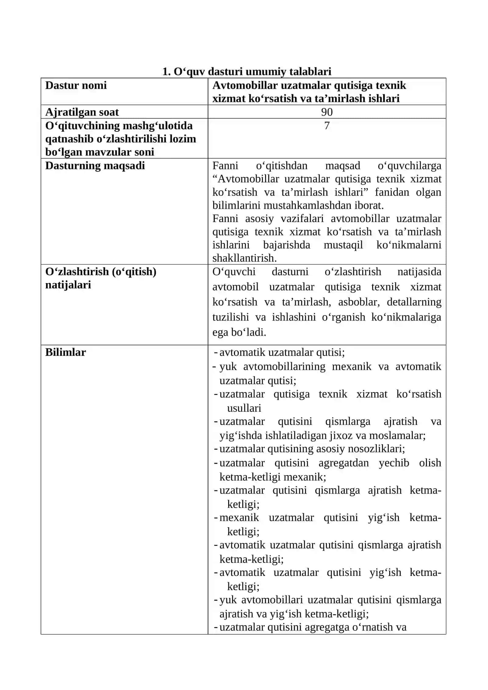 Avtomobillar uzatmalar qutisiga texnik xizmat ko‘rsatish va ta’mirlash ishlari  O’QUV AMALIYOTIDAN O’QITISH MATERIALLARI TO’PLAMI 3