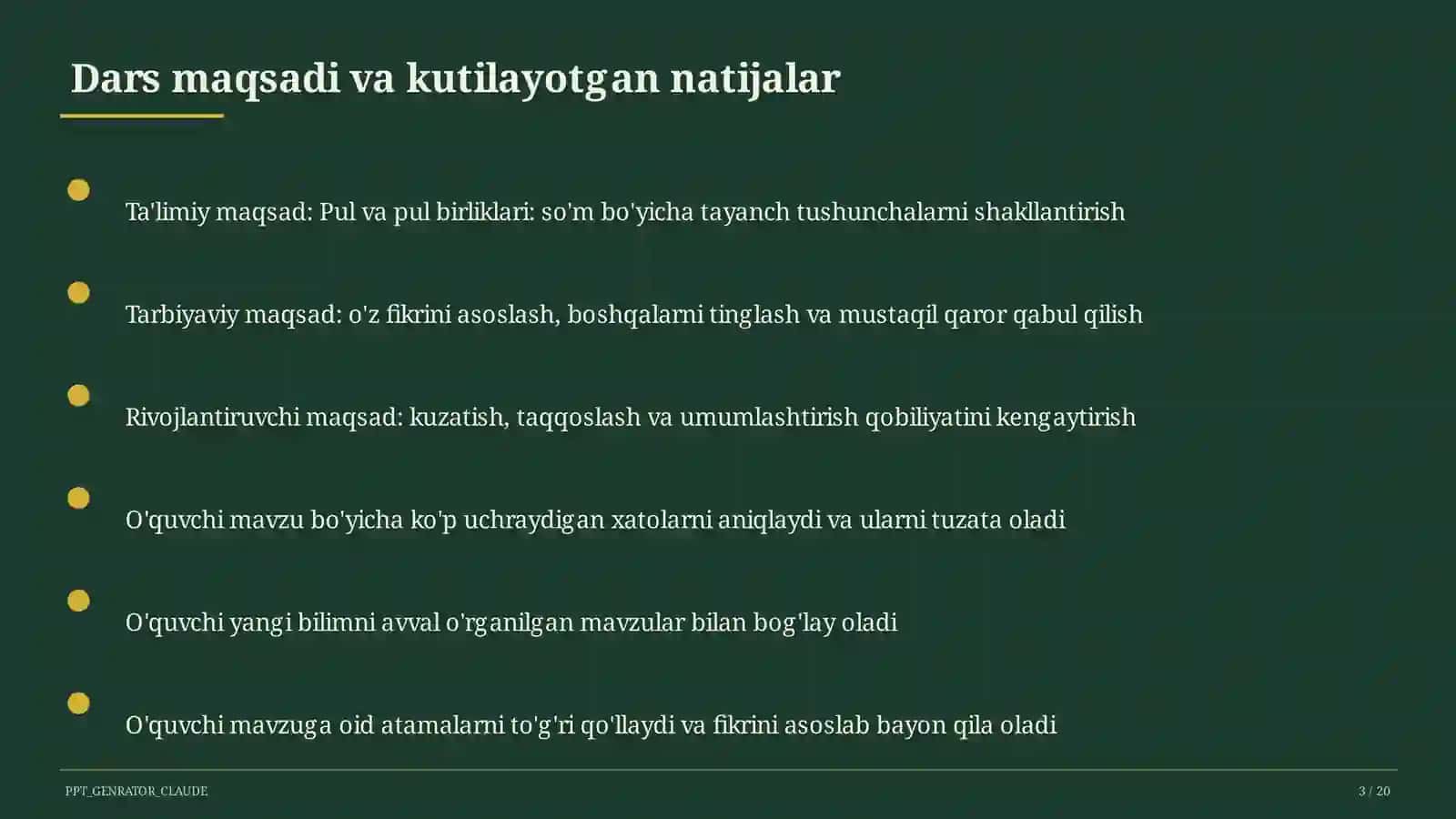 Pul va pul birliklari: so'm (2-sinf) 3