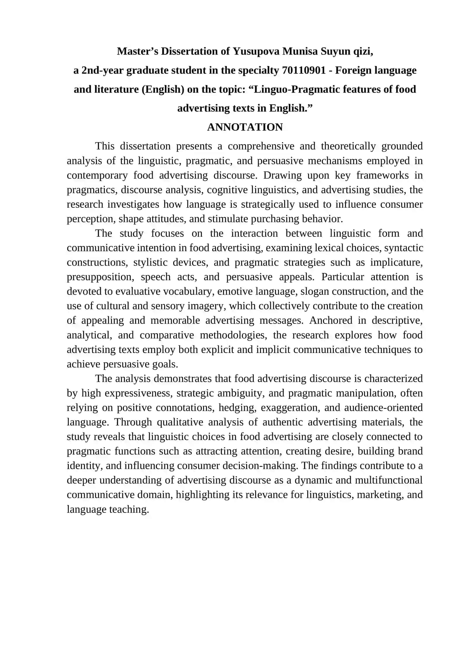 LINGUO-PRAGMATIC FEATURES OF FOOD ADVERTISING TEXTS IN ENGLISH 3