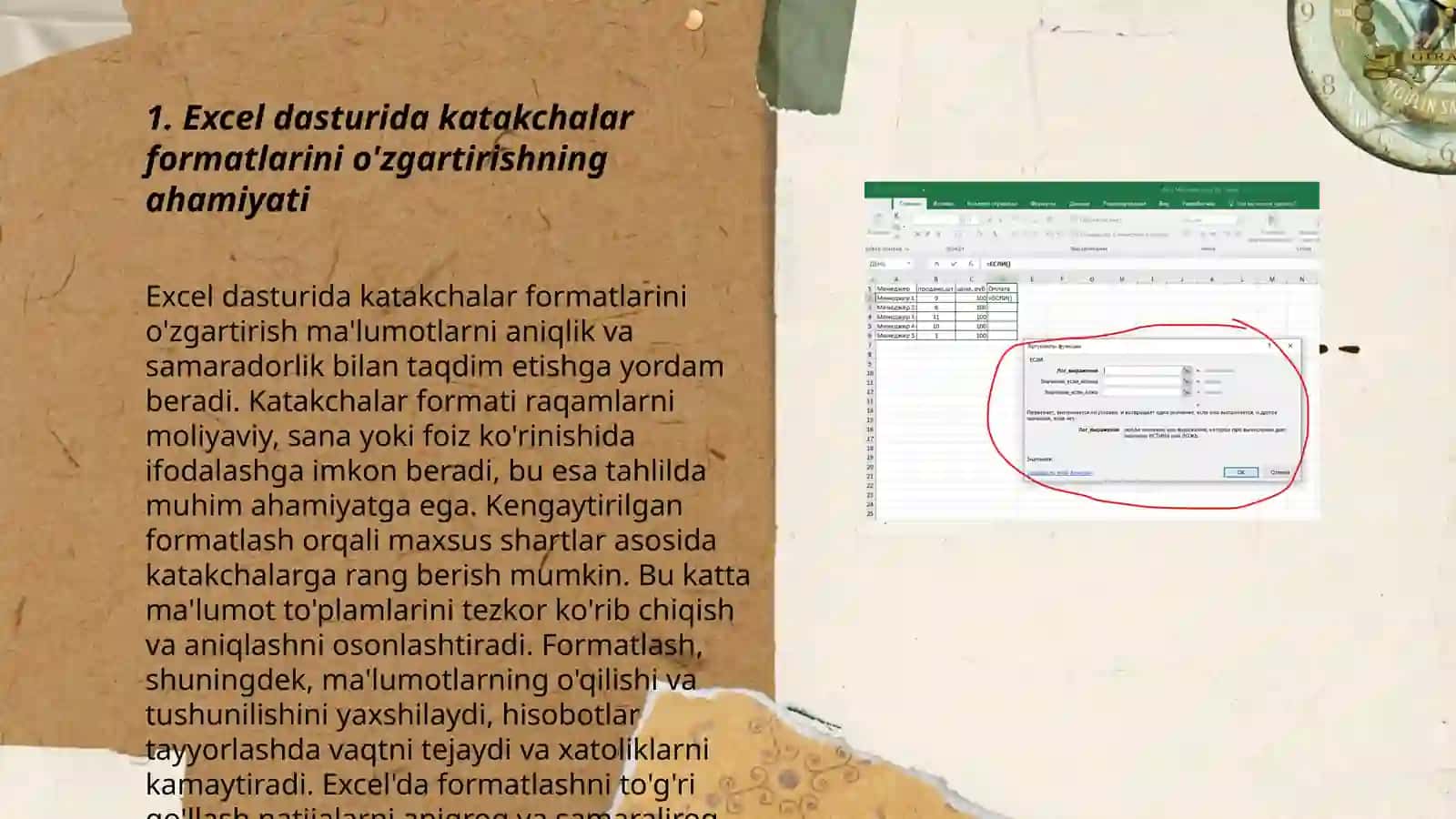 Excel dasturida katakchalar formatlarini o'zgartirish 3