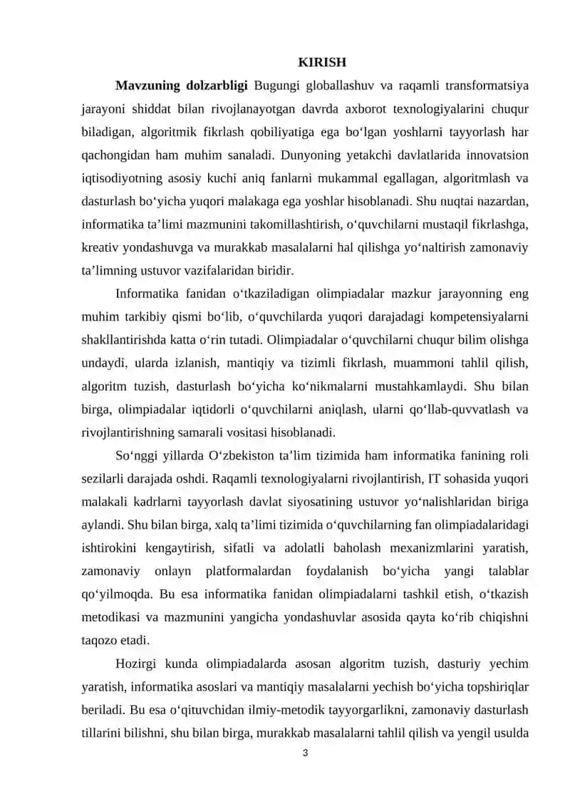 Informatika oqitish metodikas fanidan Informatika va axborot texnalogyalari fanidan olimpiyadalar oʻtkazish 3