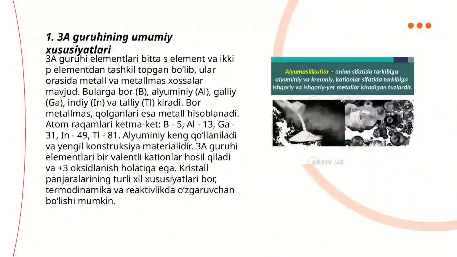 3A guruh elementlari Berilliy va Alyuminiy misolida 3