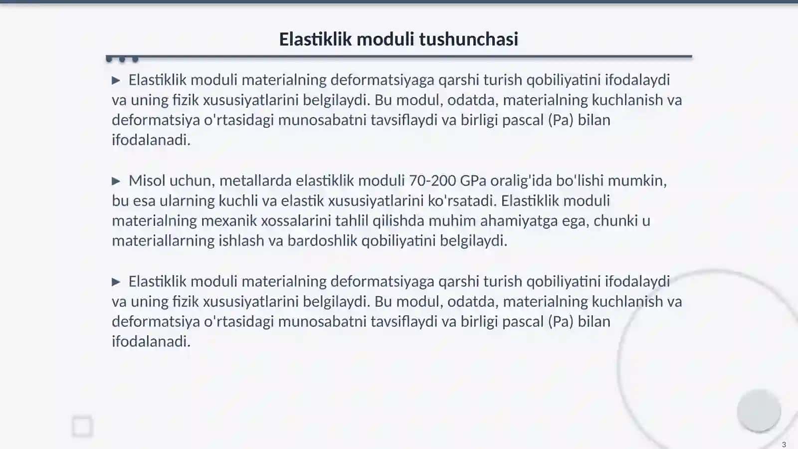 Chozilish deformatsiyasida elastiklik modulini aniqlash 3