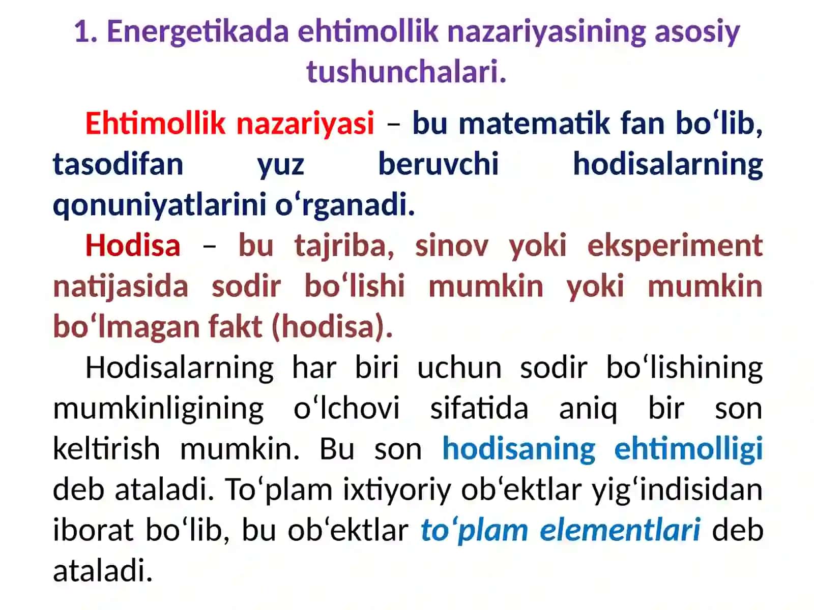 Energetikada Ehtimollik Nazariyasinin Asosiy Tushunchalari 3