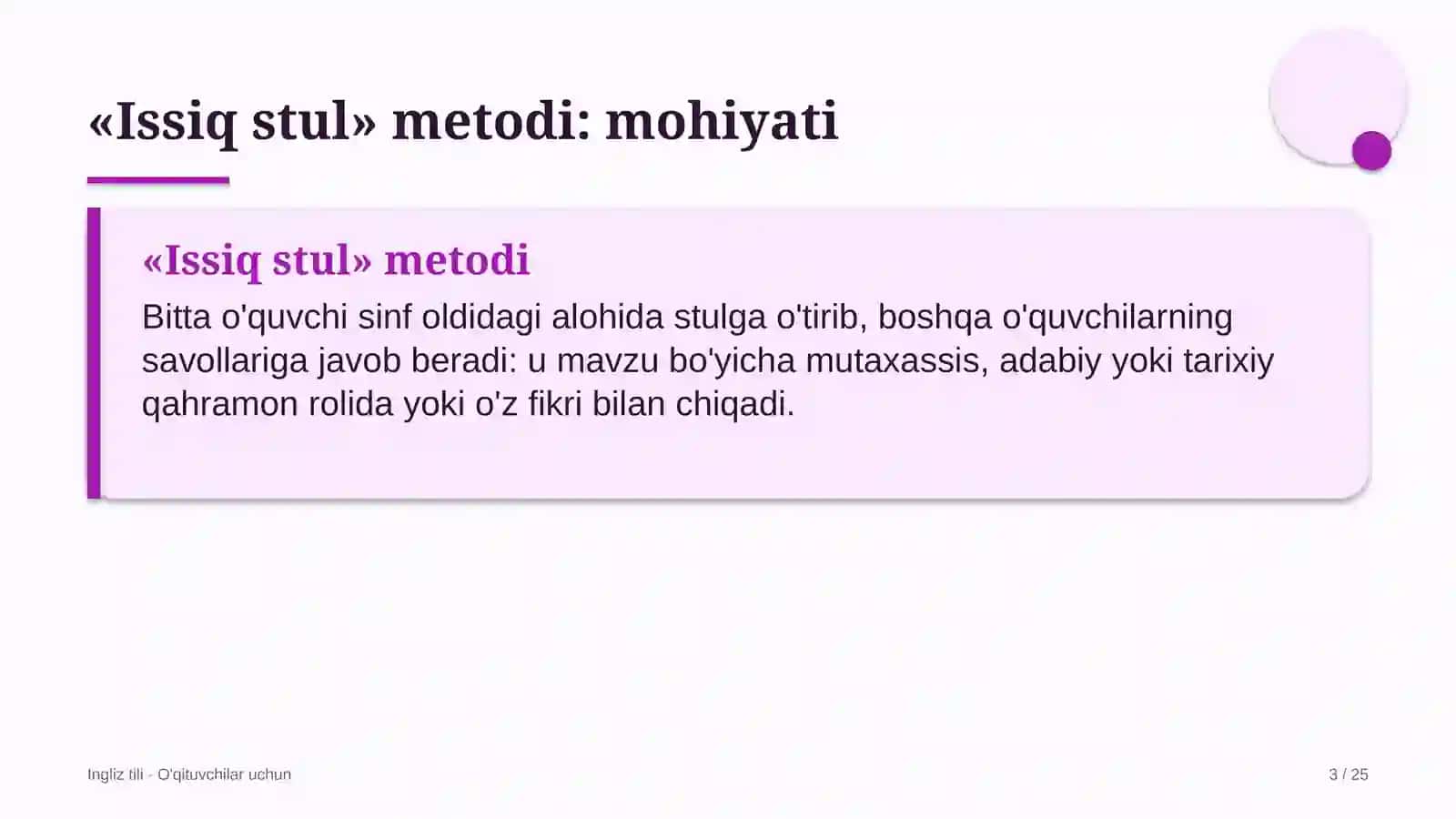 ingliz tili darslarida issiq stul metodidan foydalanish 8276 3