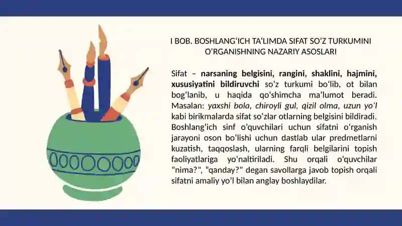 Boshlang`ich sinflarda sifat soz turkumini oganishda kreativ metod va usullar 3