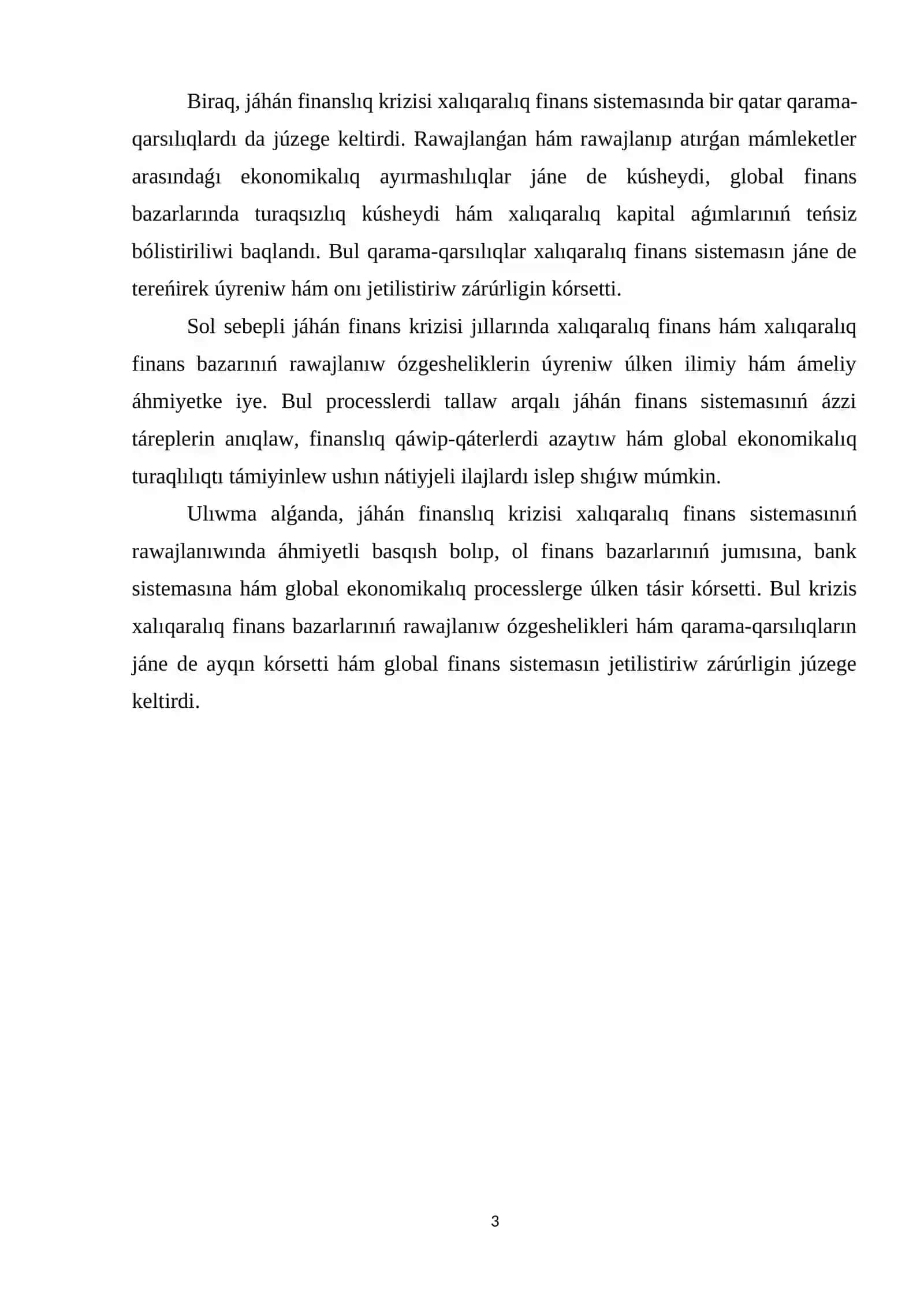 Jáhán finans krizisi jıllarında xalıqaralıq finans hám xalıqaralıq finans bazarınıń rawajlanıw ózgeshelikleri hám qarama-qarsılıqları 3