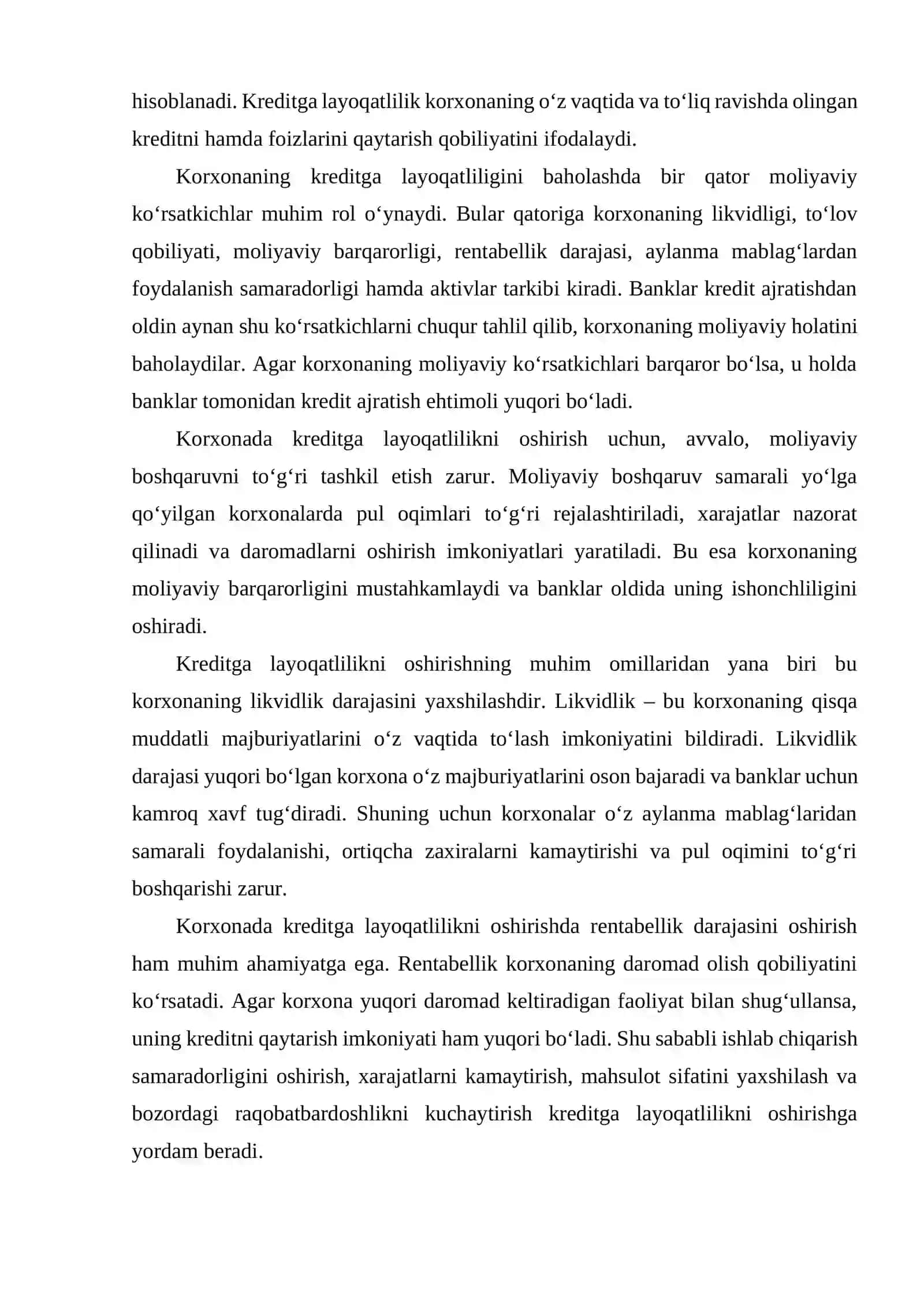 KORXONADA KREDITGA LAYOQATLILIKNI O’STIRISH IMKONIYATLARI 3