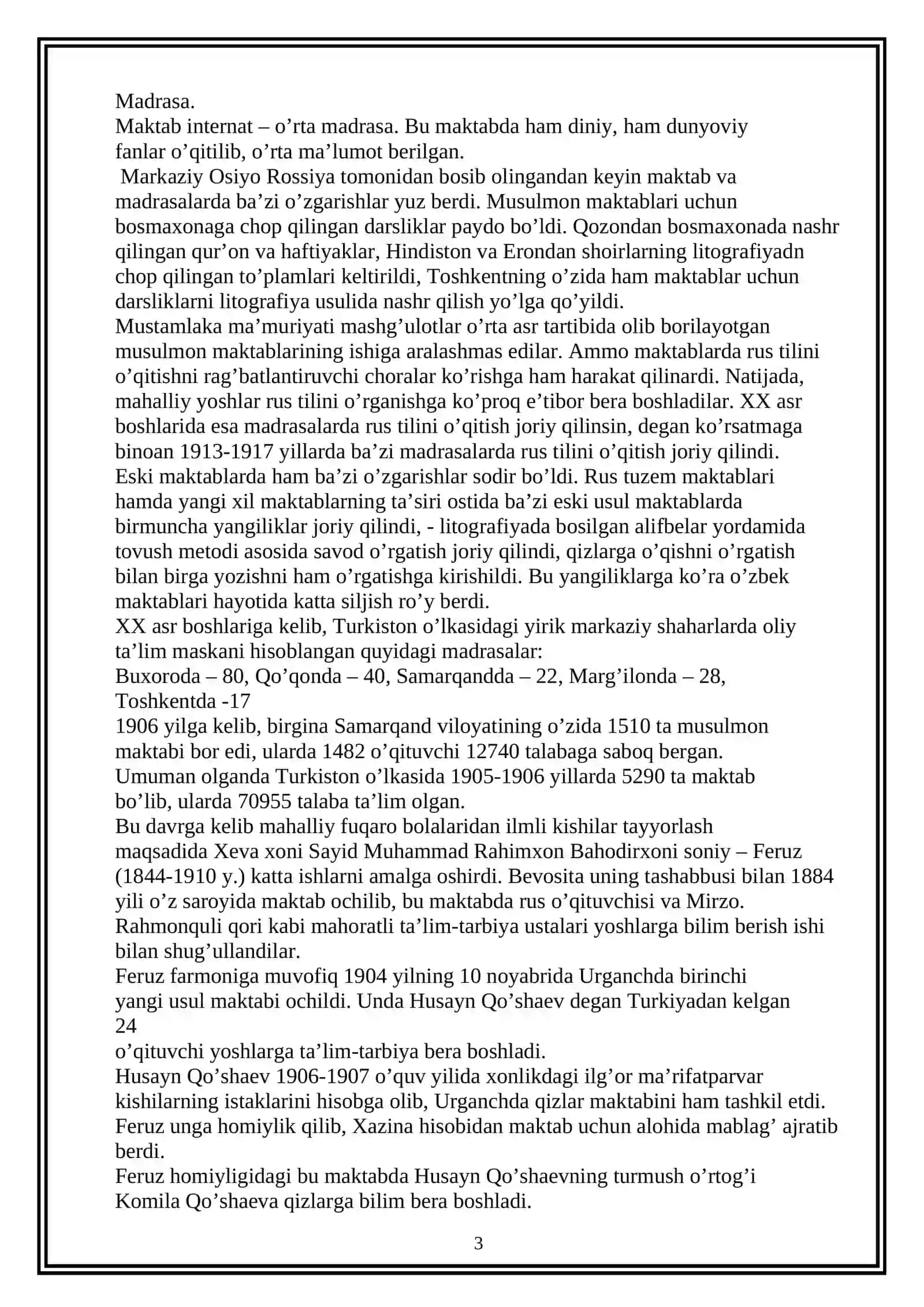 XIX asr ikkinchi yarmi XX asr boshlarida Turkiston o’lkasida maktab ta’lim-tarbiya va pedagogik fikrlar 3