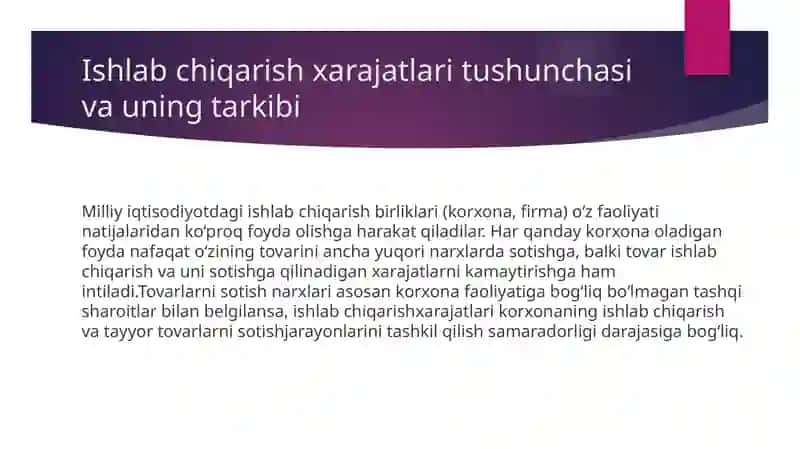 Ishlab chiqarish xarajatlarni minimallashtirish shartlari va korxonaning zararsiz ishlash nuqtasini hisoblash yo’llari 3