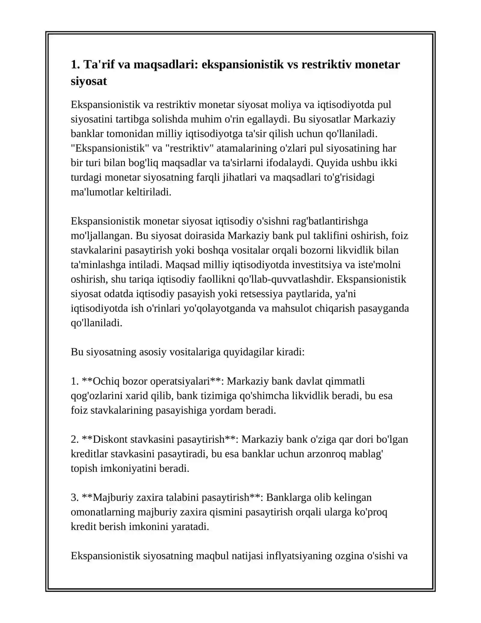 EKSPANSIONISTIK VA RESTRIKTIV MONETAR SIYOSATINING FARQLI JIHATLARI 3