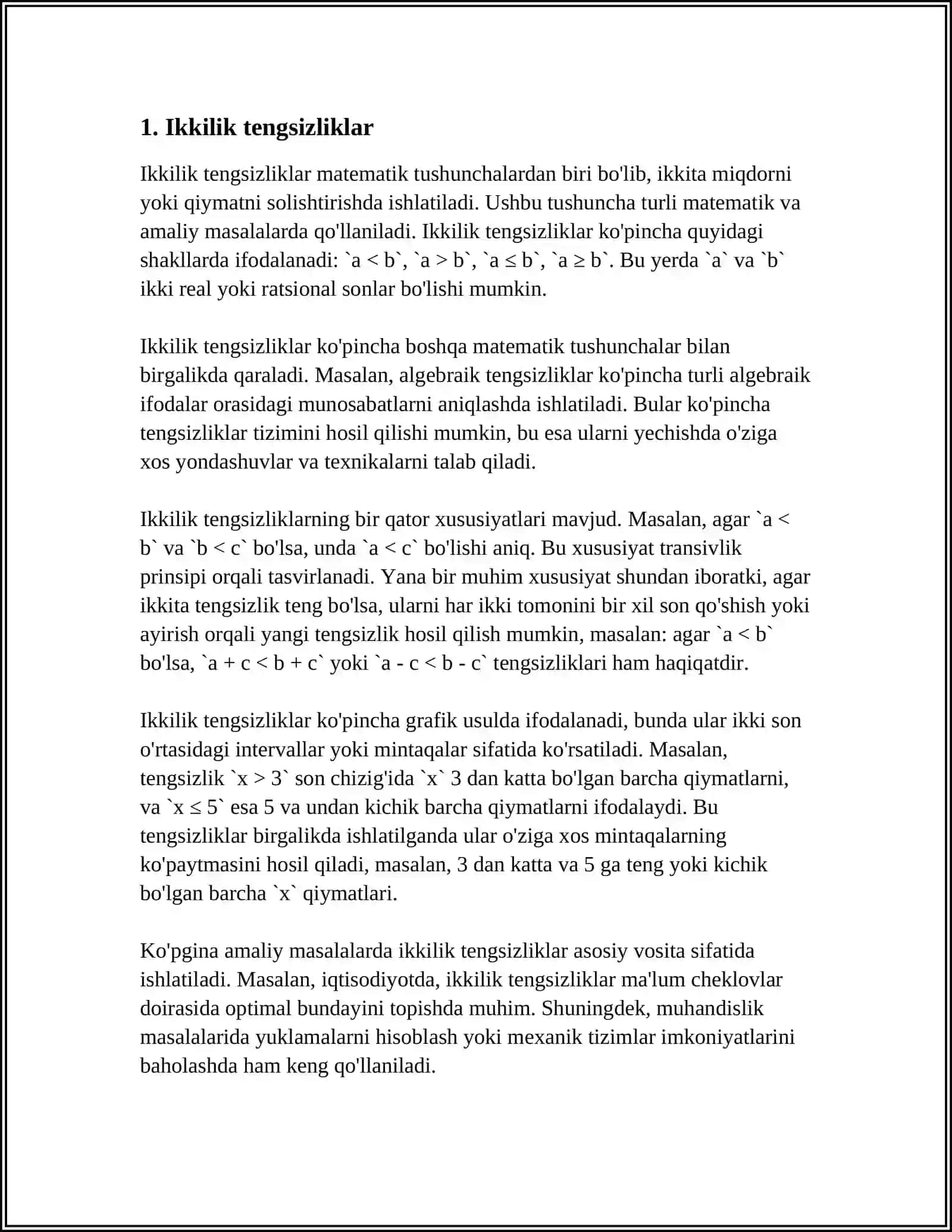IKKI OʻZGARUVCHILI TENGSIZLIKLARNING KONYUKSIYASI VA DIZYUNKSIYASI ULARNI GRAFIK USULDA YECHISH 3