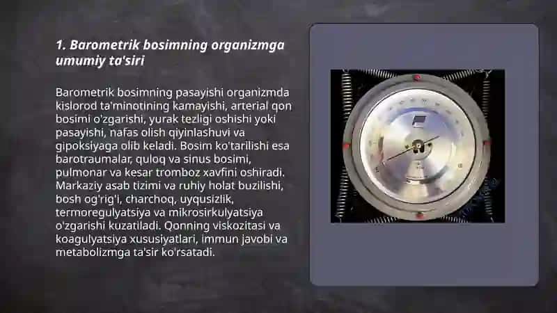 Barometrik bosim organizmga tasiri.O'lim sabablari va murdadagi belgilari 3