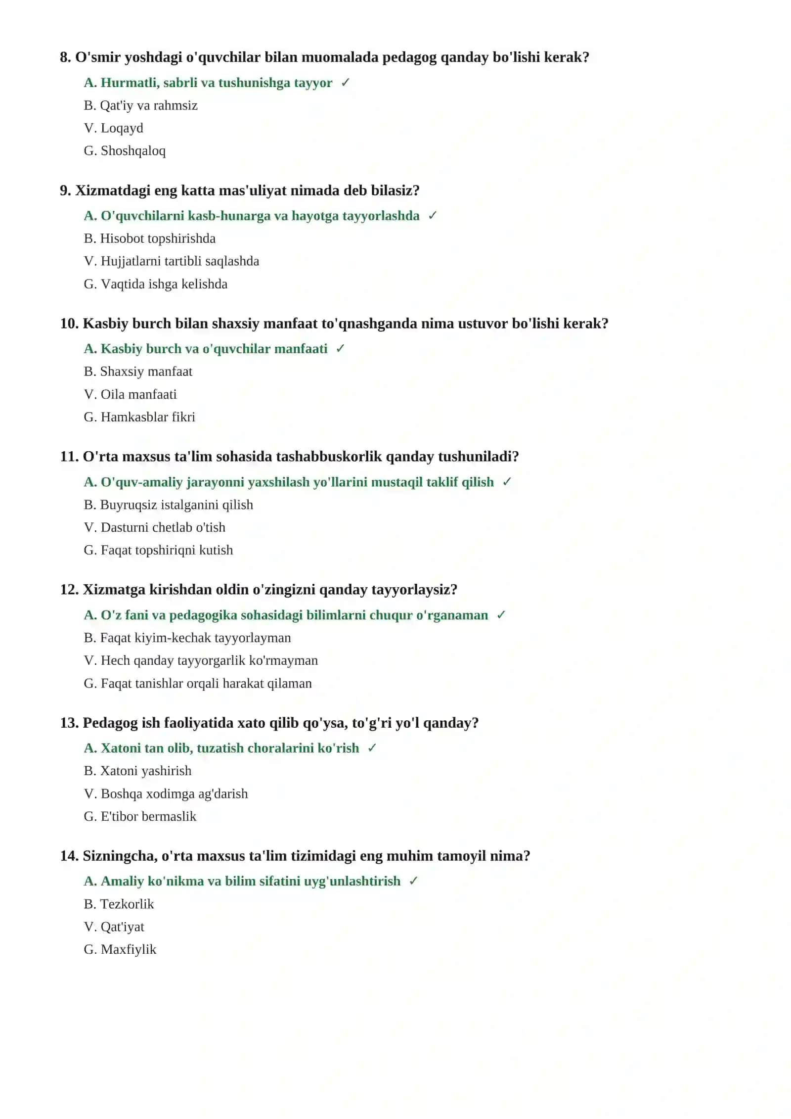KOLLEJ VA LITSEY O'QITUVCHISI ISHGA KIRISH TEST SAVOLLARI 2026 | 90 ta savol javoblar 3