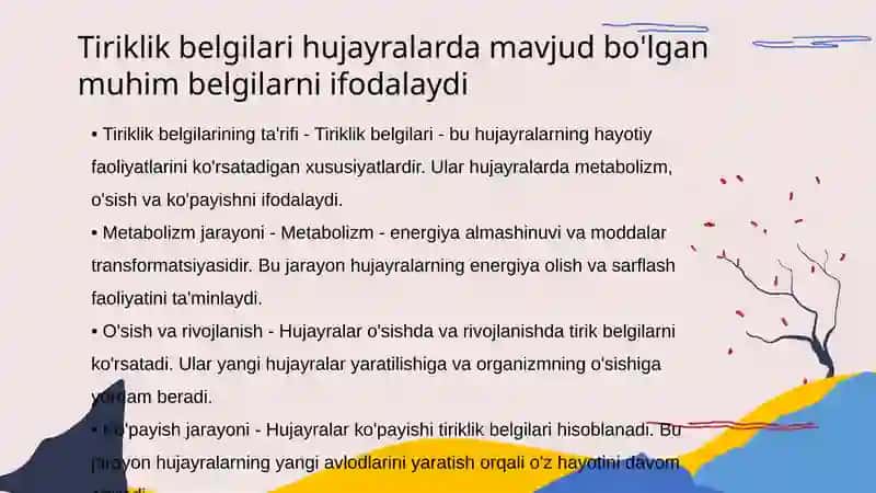 Tiriklik belgilari. Hujayraning oziqlanishi, rivojlanishi va ko’payishi 3