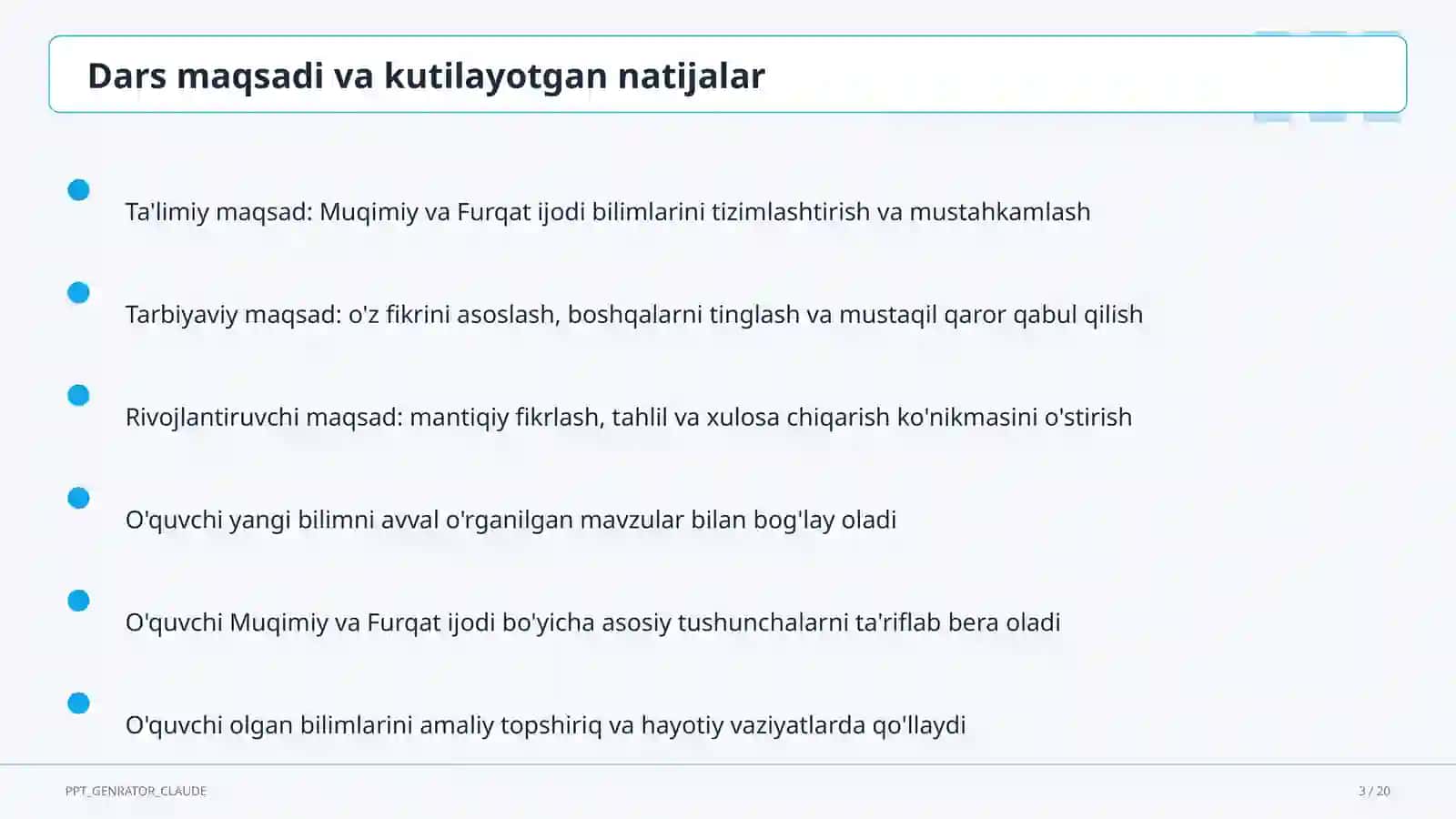Muqimiy va Furqat ijodi (10-sinf) 3
