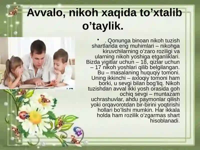 Nikoh va o'z oilaviy munosabatlari 3