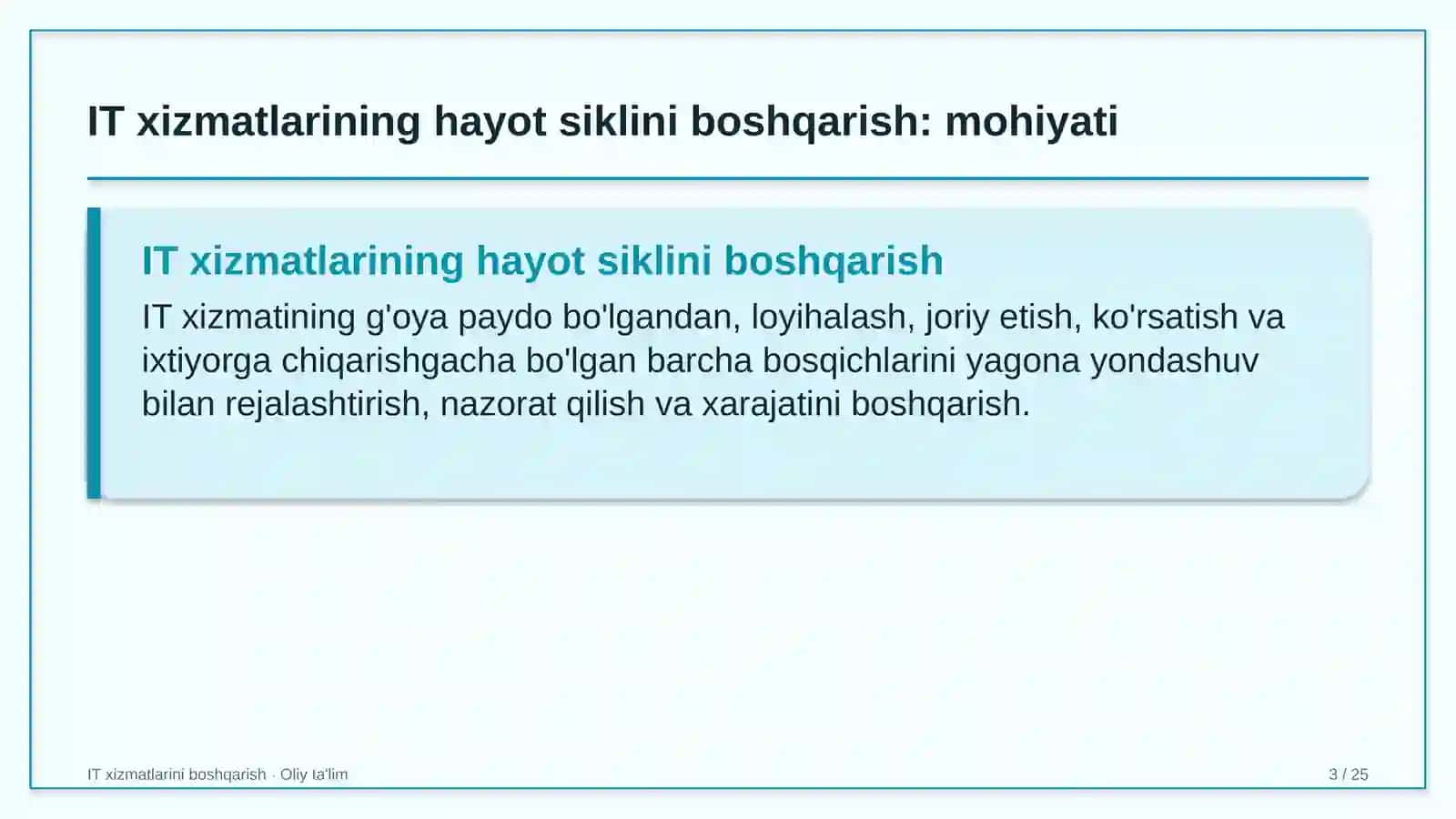Konsalting kompaniyalarida axborot texnologiyalari xizmatlarining hayot siklini boshqarish 3