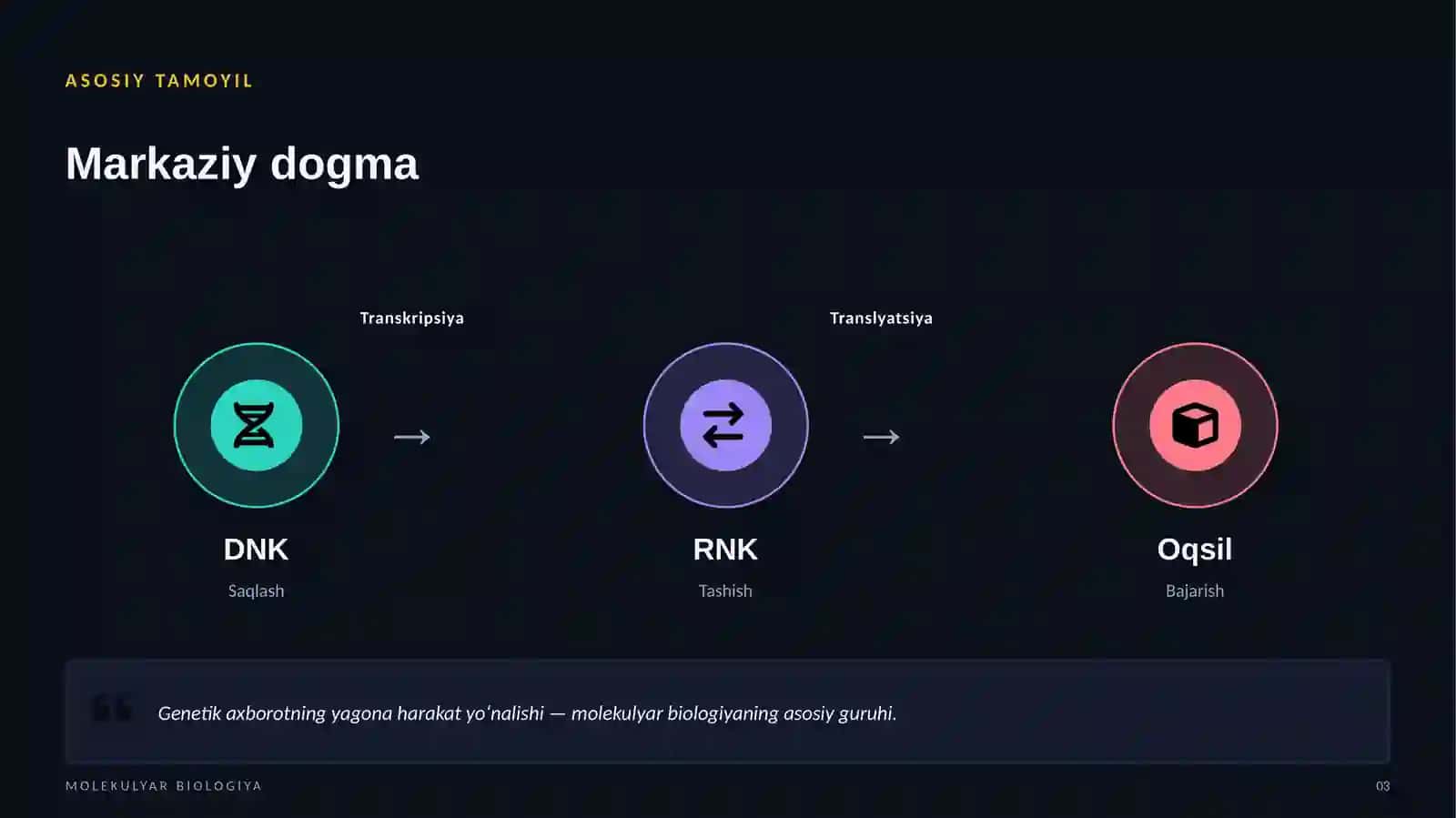 MOLEKULYAR BIOLOGIYA • HAYOT KODI 3