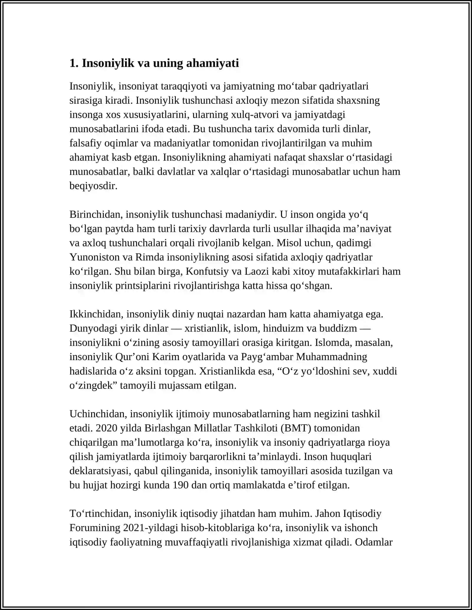 INSONIYLIK, INSONPARVARLIK TUYĞUSI MA'NAVIY KOMILLIK EGALIGI 3