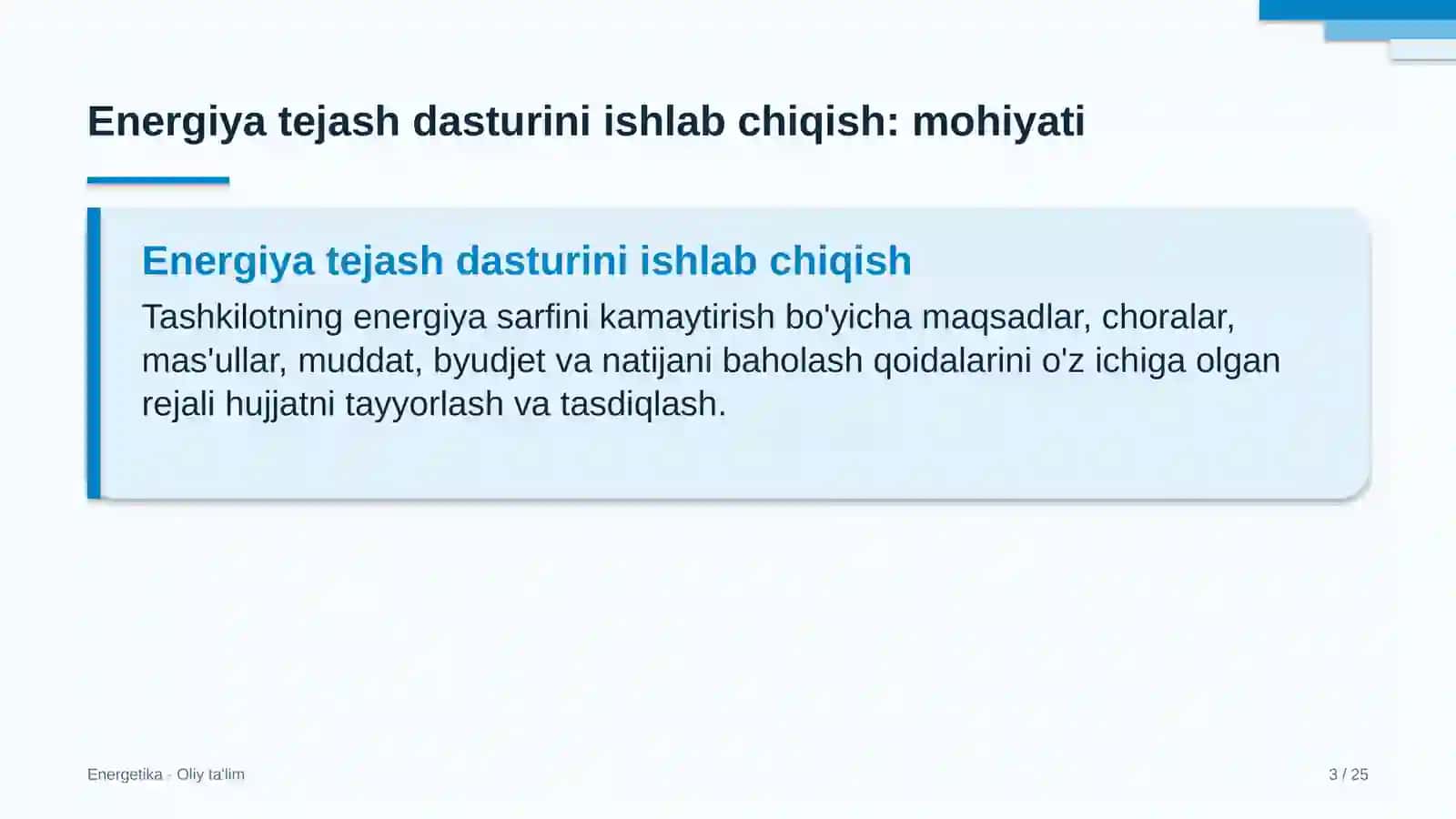 Energiya tejash dasturini ishlab chiqish 3