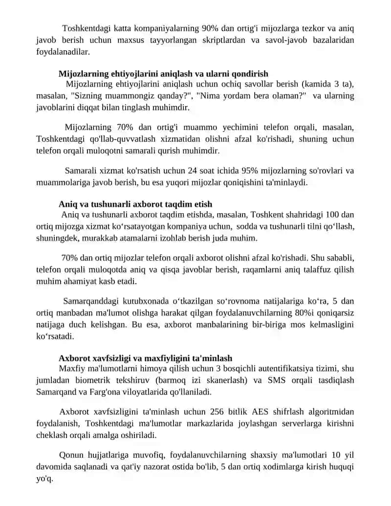 Axbozot xizmatlarini taqdim etishda mijozlarga xizmat ko'rsatish tamoyillari 3