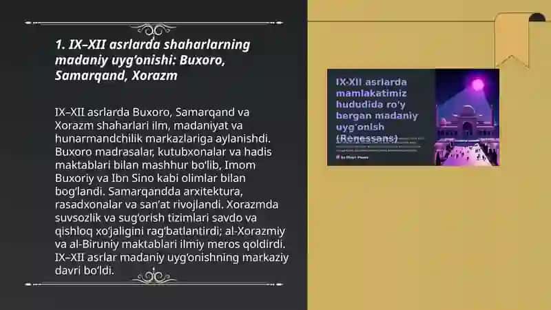 IX-XII asrlarda mamlakatimiz hududida ro’y bergan madaniy uyg’onish 3