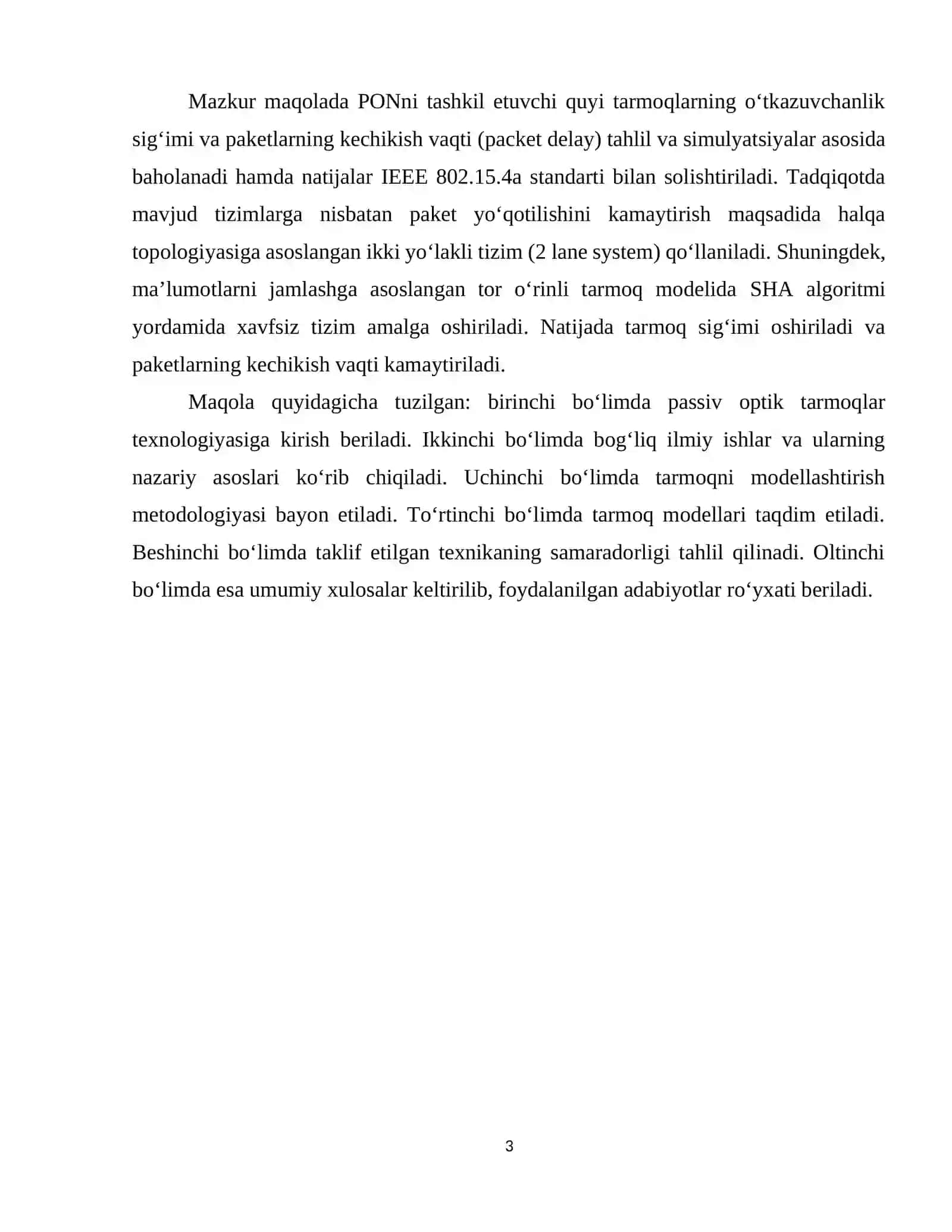 PASSIV OPTIK TARMOQLARDA TRAFIK XARAKTERISTIKALARNI TAHLIL QILISH 3
